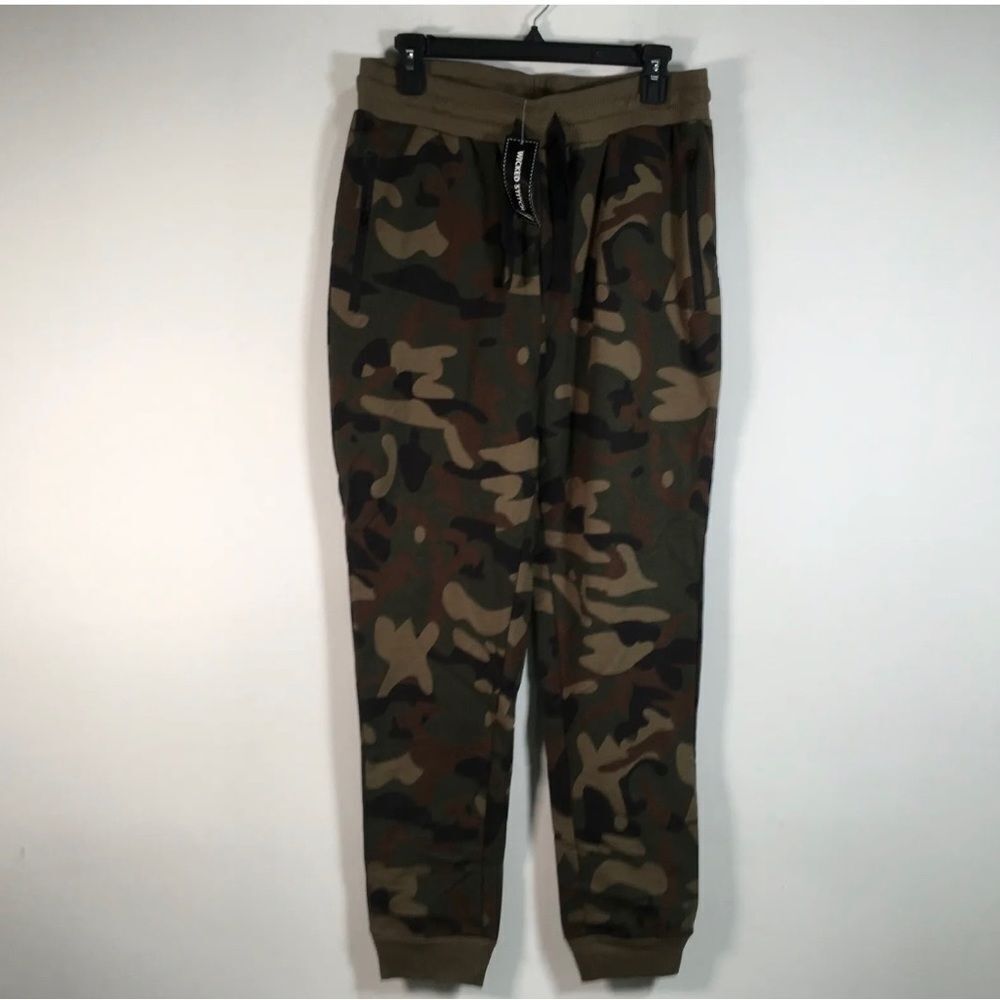 Wicked Stitch Fleece Lined Zippered Pocket Jogger Sweat Pants Olive